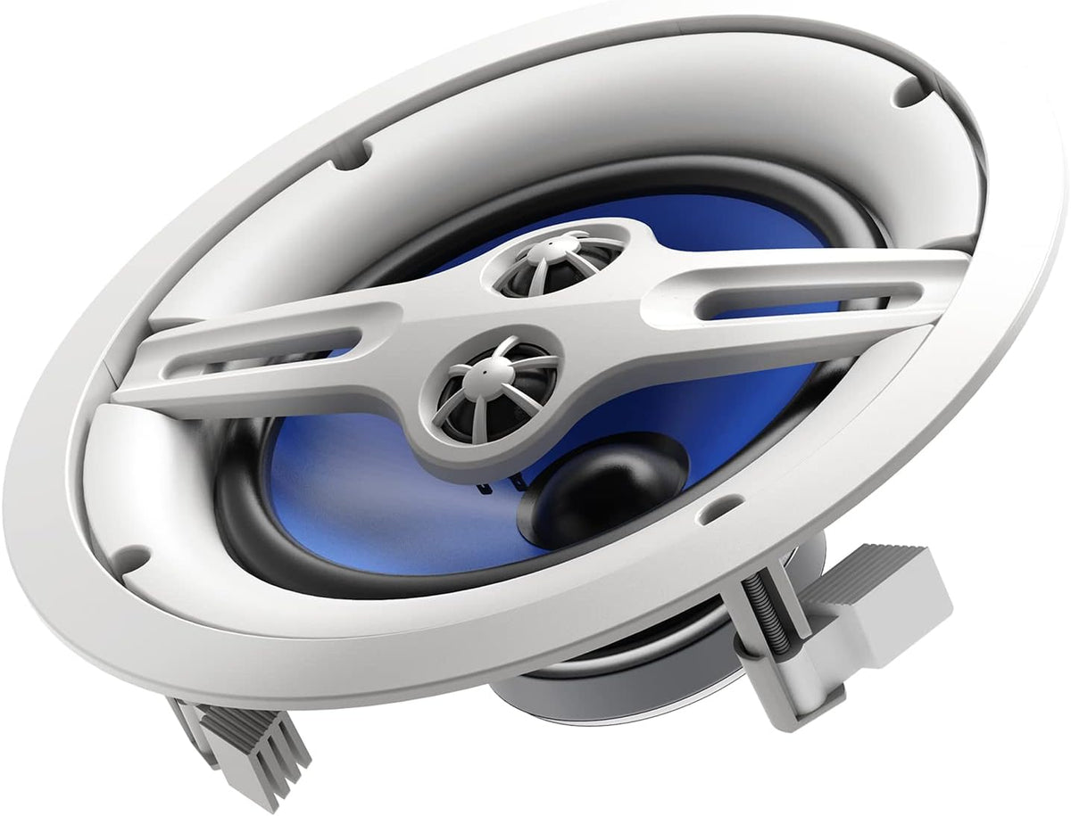 Audio 3-Way Premium in-Ceiling 8" Round Speaker, Dual 1-inch Silk Dome Tweeters, 9.5 Inch Cutout Diameter, Each, White