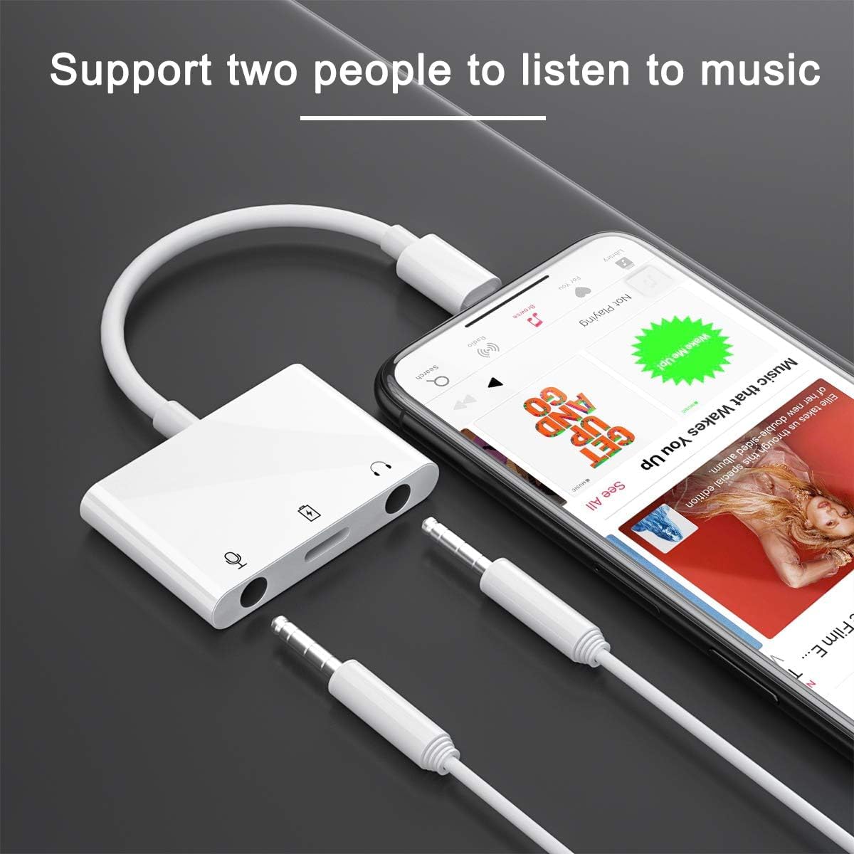 COVS Lightning to Microphone Audio Adapter, Upgraded 3 in 1 Dual 3.5mm Microphone Audio Jack and Charging Aux Headphone Splitter Adapter, Compatible with iPhone 12/11/iPad