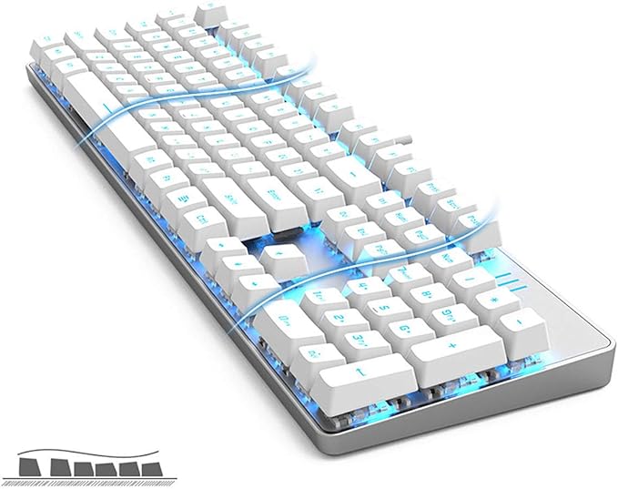 Hot Swappable 104 Keys Full Size Mechanical PC Gaming Keyboard | Blue Switch White Mechanical Wired Computer Keyboards | LED Backlit 104 Keys US Layout Light Up Wired Gaming Keyboard