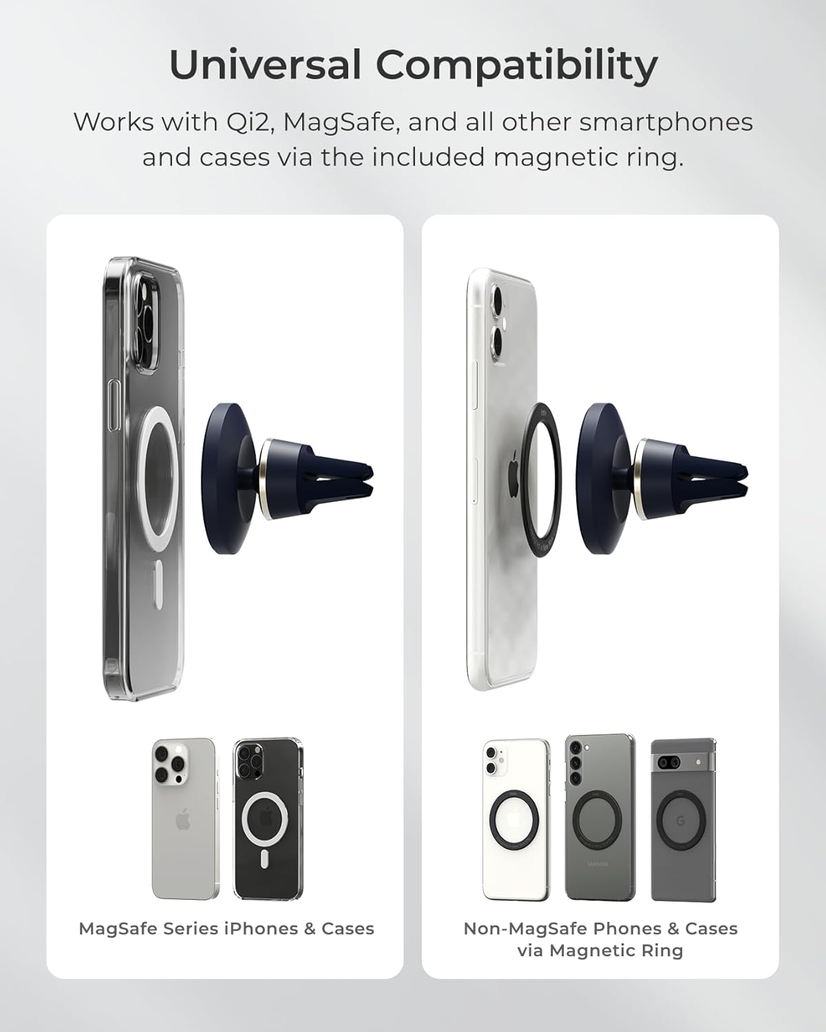 iOttie Velox MagSafe Compatible Air Vent Car Phone Holder. Unversal Magnetic Car Phone Mount for iPhone 12/13/14/15/16 Series & Android Phones via Included Magnetic Ring Adapter