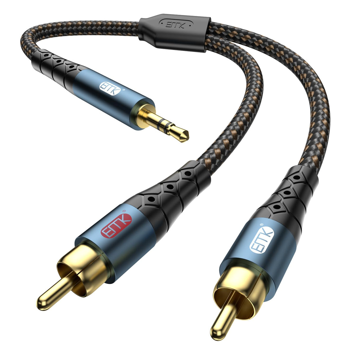 EMK 3.5mm to 2RCA Cable 24K Gold-Plated Nylon Braided RCA to Auxiliary Stereo Audio Headphone Male to Male 1/8 to RCA Cord for Tablet,Subwoofer,Home Theater,DVD Speaker,MP3/MP4,Player 10ft/3m