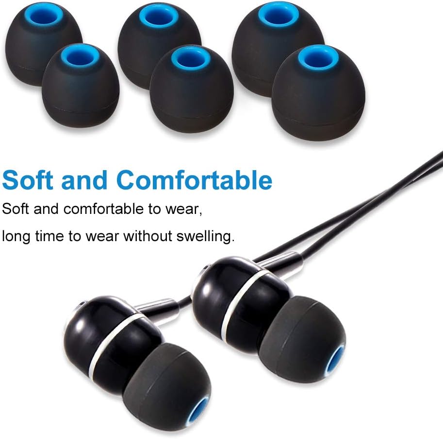 Brandless Earbud Tips Soft Silicone Earbuds Replacement Tips Fit for in-Ear Headphones(Inner Hole from 3.8mm - 4.2mm Earphones) 9 Pairs S/M/L,Black/Blue