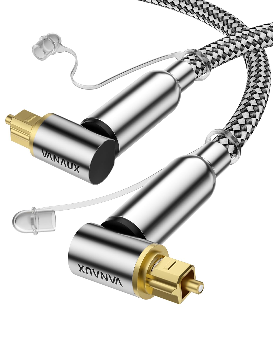 90-Degree 10FT,90 90 Cable(24K VANAUX Optical Audio Cable Degree to Degree Fiber Optic Toslink Gold-Plated