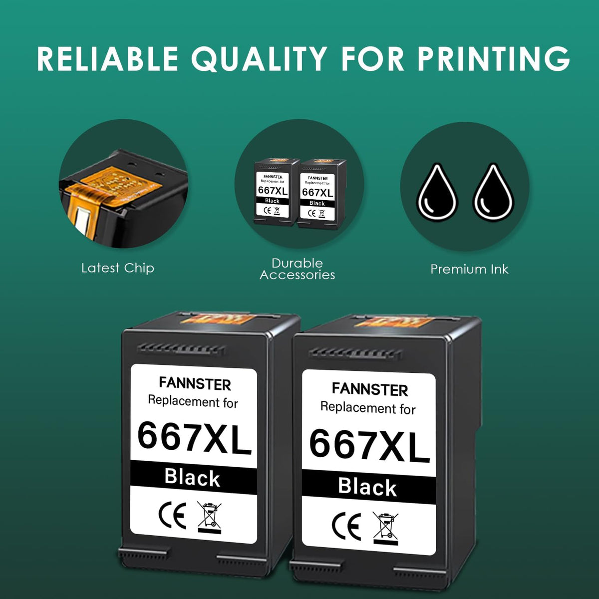 667XL 667 XL 667 Ink Cartridges Replacement for hp 667 Ink cartridges Black and Color Work for Deskjet Ink Advantage 1275 2375 2775, Deskjet Ink Advantage Plus 6075 6475 6476 (2 Black)