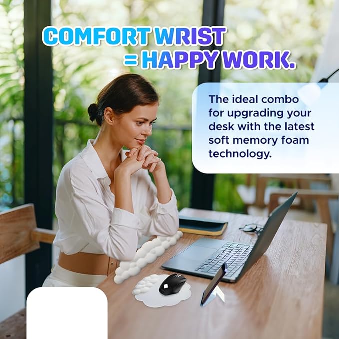 CLOUDIX - Cloud Keyboard Wrist Rest. Set Mouse Pad Phone Holder Tablet Holder Ergonomic Cloud Wrist Pad with Memory Foam Non-Slip Base for Typing Pain Relief Home Office Laptop Gaming (Pink)
