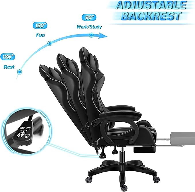 Gaming Chair with Speakers and RGB Lights Video Game Chairs Ergonomic Pro Office Chair with Full Massage Lumbar Support 90°-135° Backrest Adjustable Computer Chairs with FootrestPink