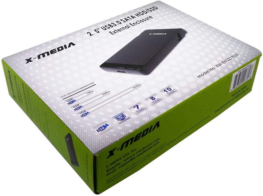 X-MEDIA XM-EN2279U3 2.5-Inch Tool-Free USB 3.0 SATA SSD HDD Hard Disk Drive External Enclosure Case | Support 7mm / 9.5mm Height HDDs