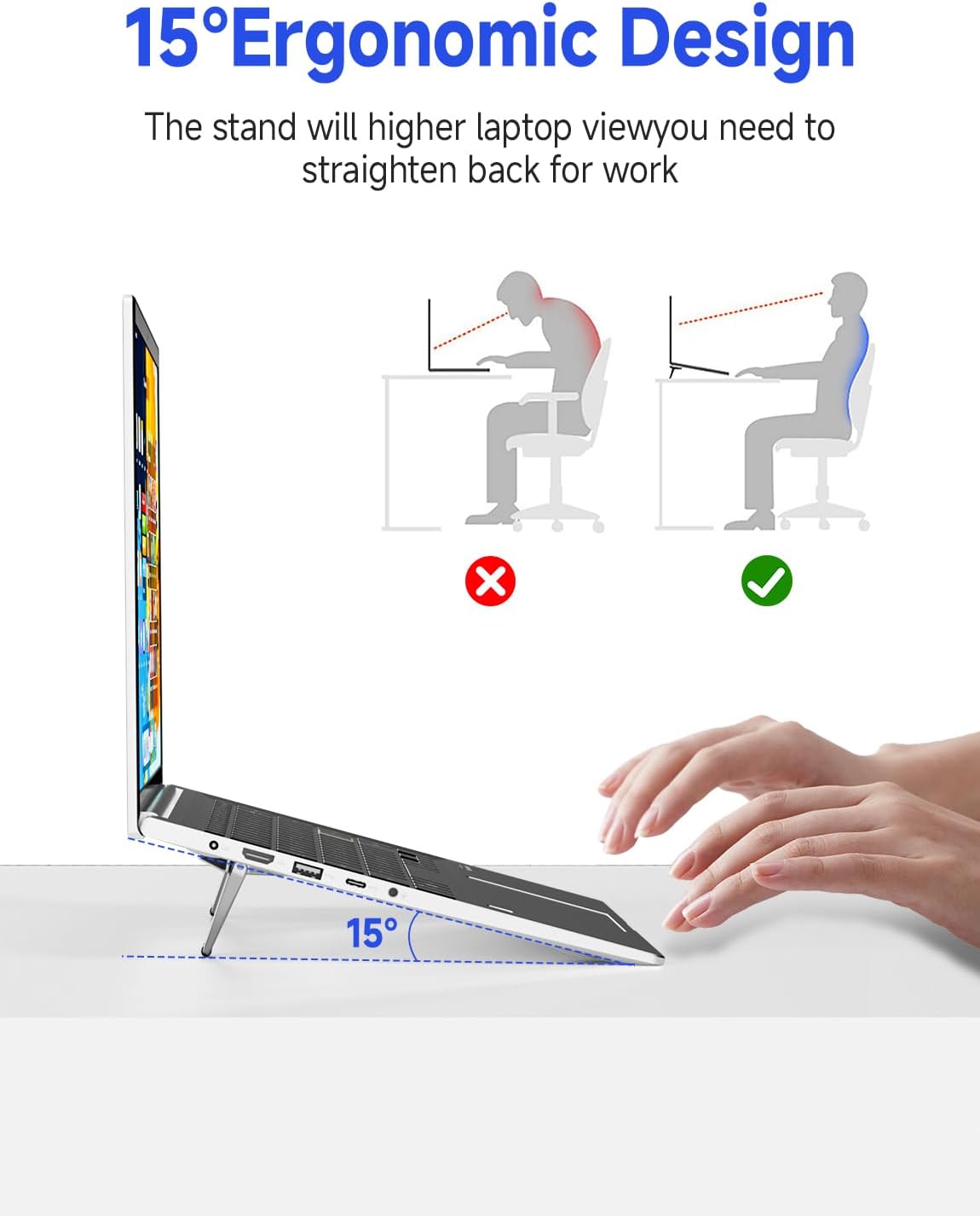 Portable Laptop Stand, Mini Aluminum Keyboard Riser,Foldable Cooling Pad,Ergonomic Adjustable Laptop Stand Holder for 11.6-17 Inch Laptops for MacB00k Air/Pro,Silver