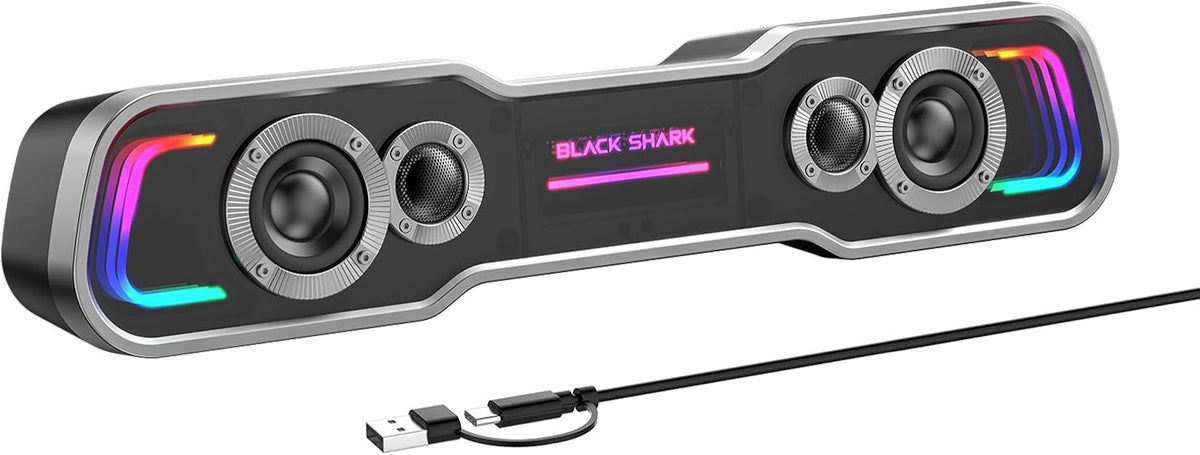 Black Shark BS-SP1 Bluetooth Computer Speakers for Desktop, 5 Colorful Lights Gaming PC Speaker with Stereo Sound, USB C/USB Powered Sound-bar for Computer Desktop PC Monitor Laptop