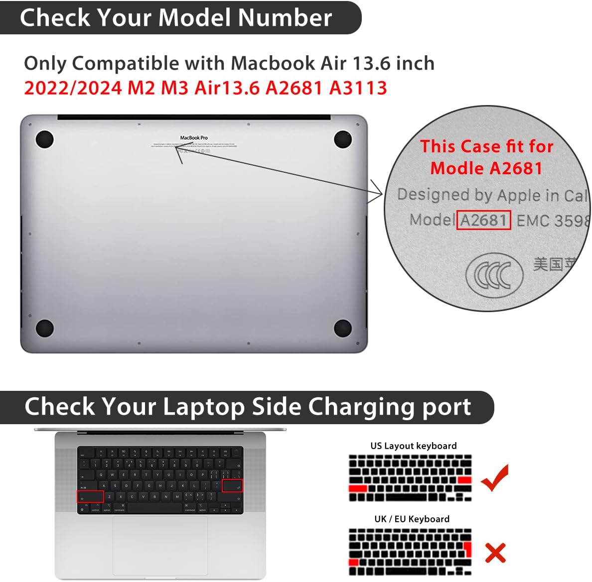 Compatible with MacBook Air 13.6 inch Case 2025 2024 2023 2022 Release M4 A3240 M3 A3113 M2 A2681 with Touch ID, Plastic Hard Shell Case&Keyboard Cover&Screen Protector&Webcam Cover, Bows-b