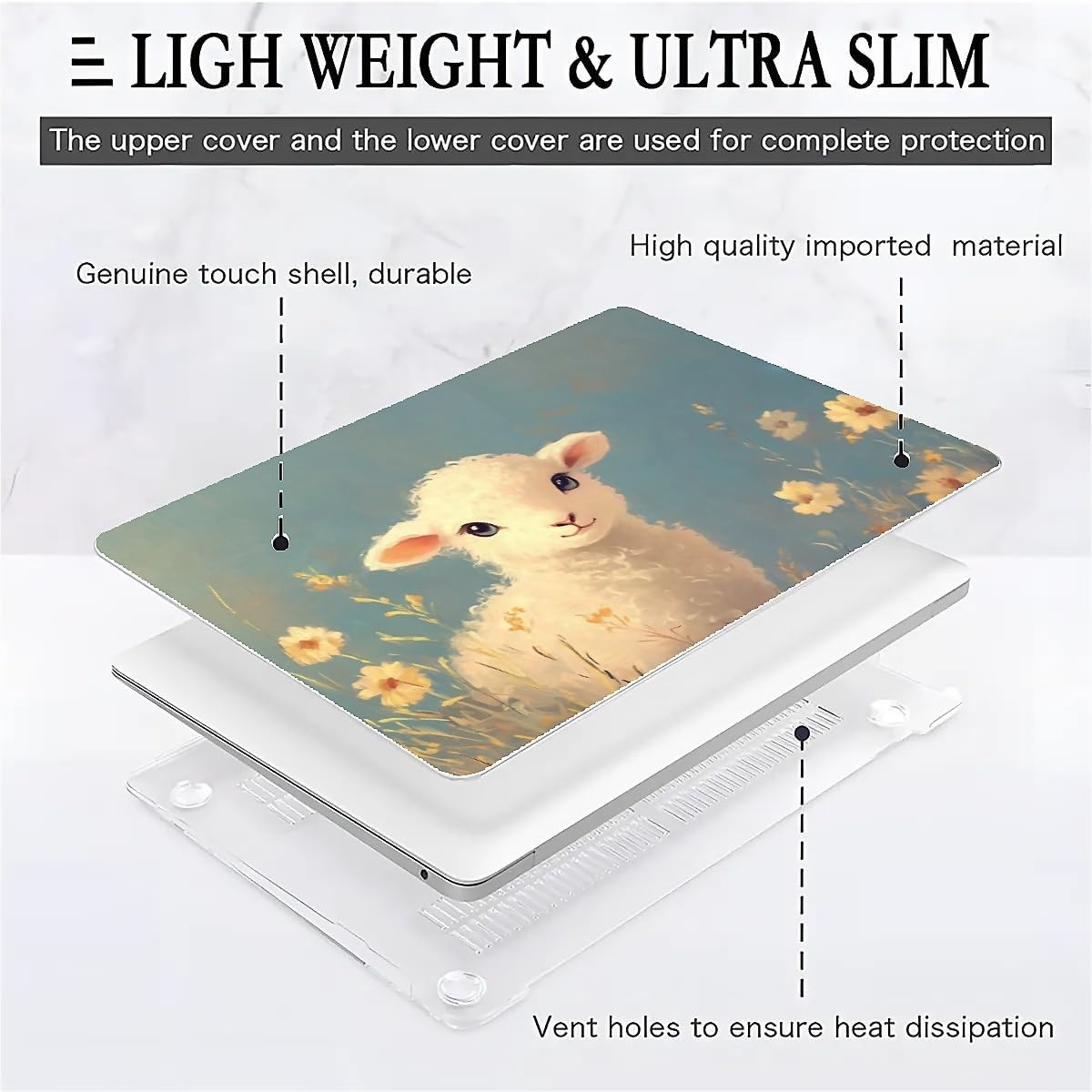 Compatible with MacBook Air 13.3 13.6 Inch Case 2022 2021 2020 2019 Plastic Hard Shell Case Cover,13.3 Pro(A1706/A1708/A1989/A2159/A2289/A2338), Cute Little Lamb