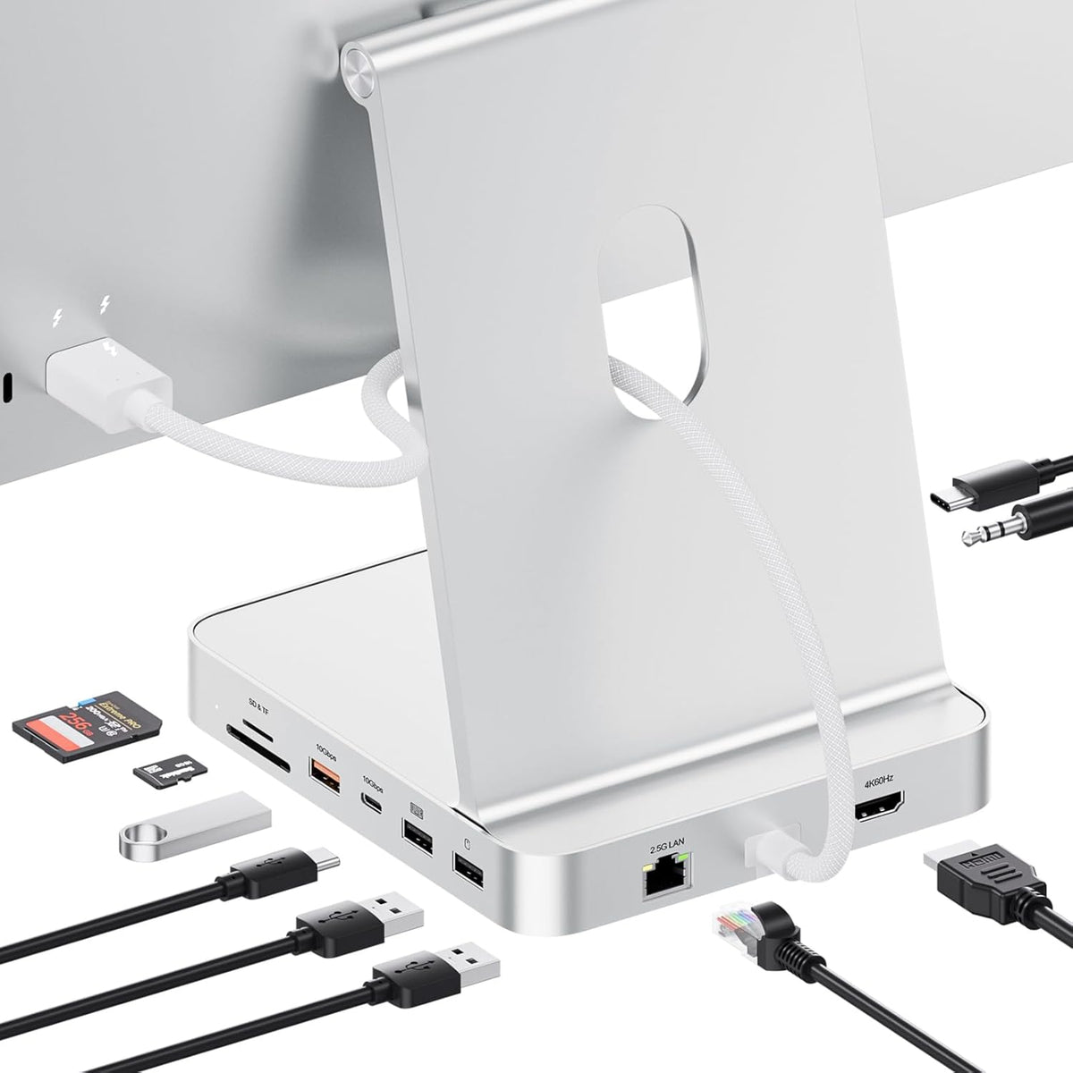 Upgraded 11 in 1 USB C Hub for iMac 24 inch USB Hub 2021 2023 2024 Support M.2 SSD (NOT Included), iMac Hub M1 M3 M4 Accessories, 4K HDMI, 2.5G Ethernet, 5 USB A/C Max 10Gbps, SD/TF - Silver
