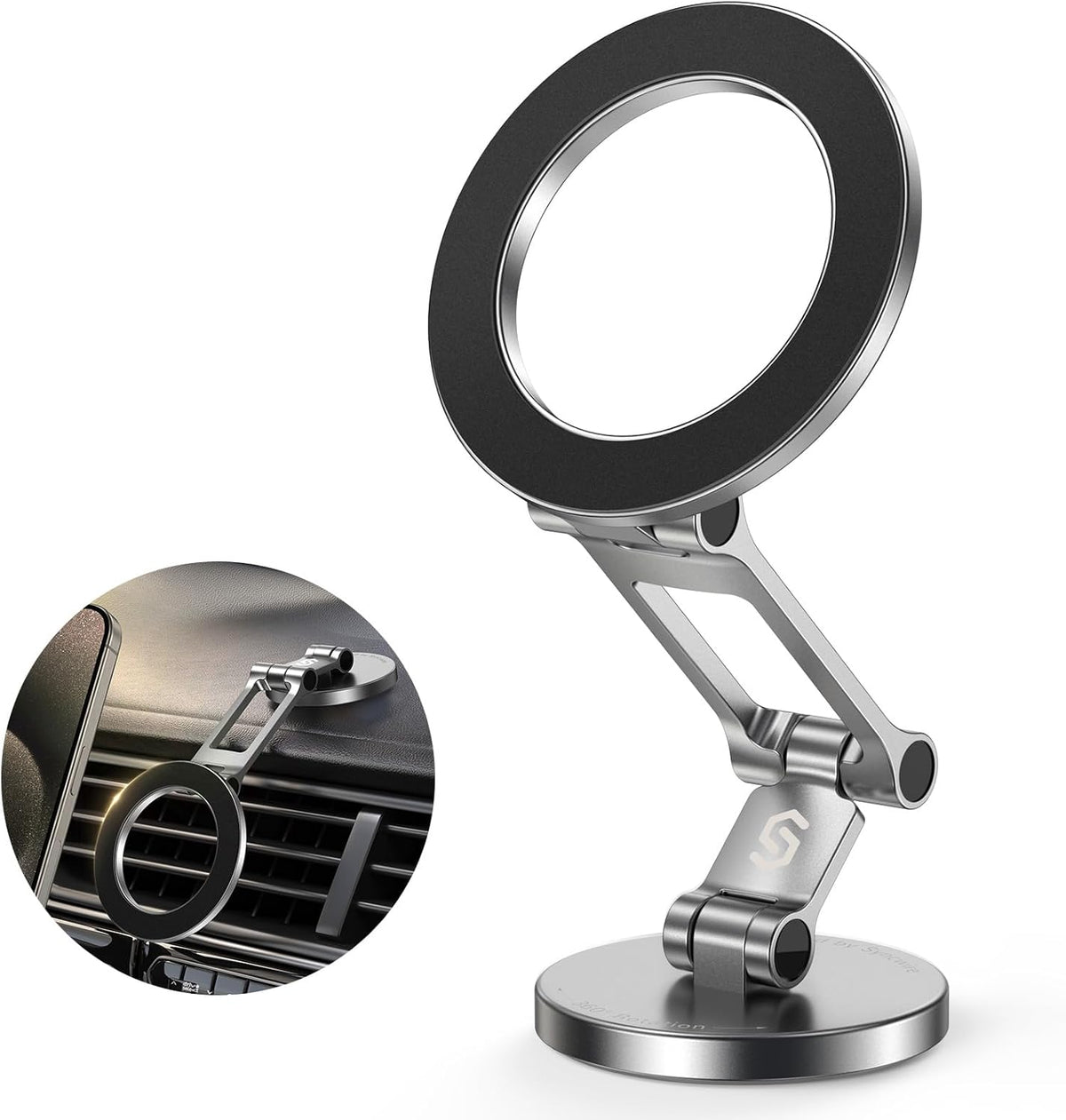 SYNCWIRE Fits MagSafe Car Mount, [All-Metal] Magnetic Phone Holder for Car, [Flexible Three-axis] 360° Rotation Magnetic Car Mount Strong Magnets Car Phone Holder Fits iPhone 16 15 14 13 12 Pro Max