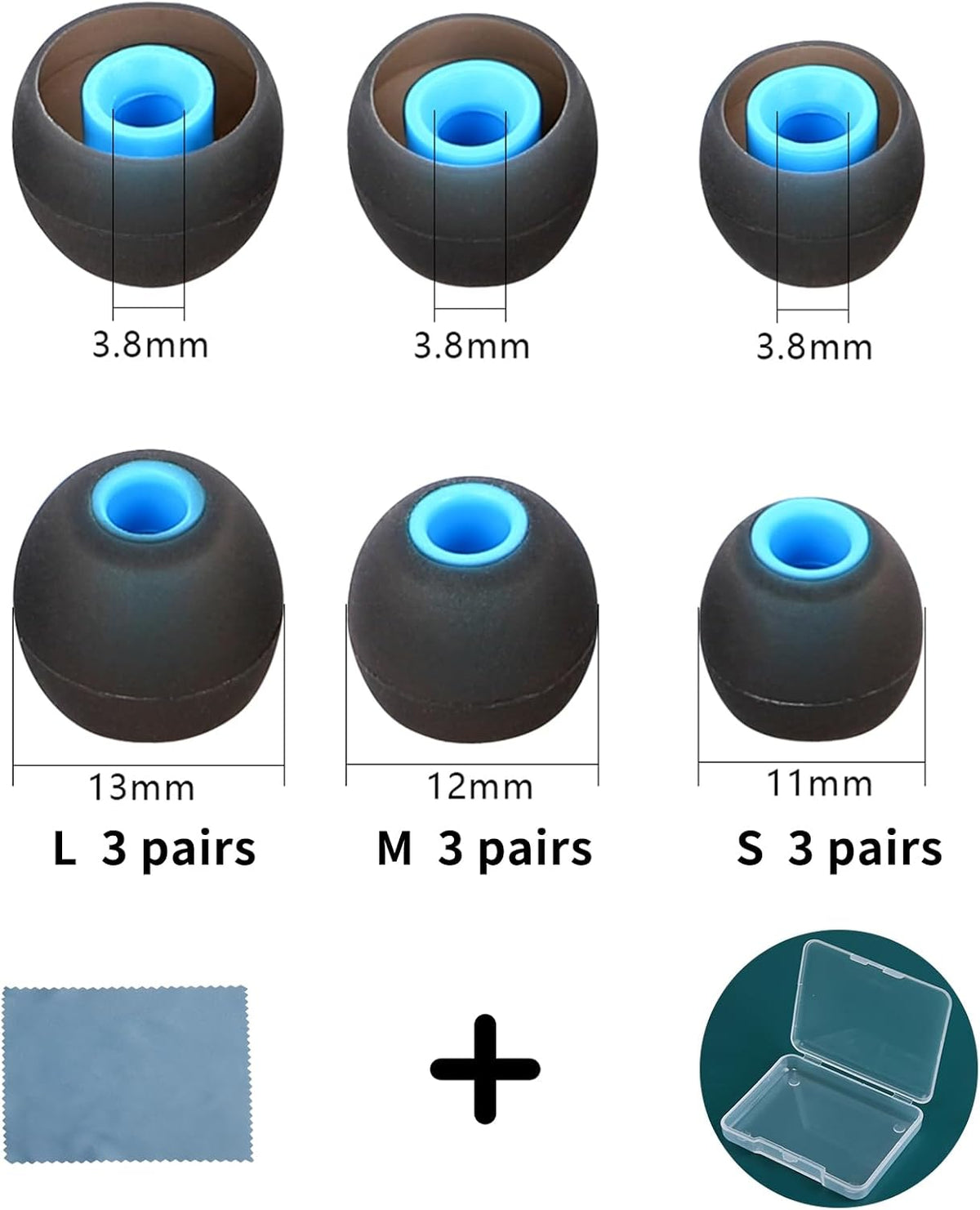 Earbud Tips Ear Bud Tips Soft Anti Slip Washable and Reusable Silicone Replacement Earbud Tips Fit Most in-Ear Earbuds(Inner Hole 3.8mm -5.1mm) 18pcs S M L