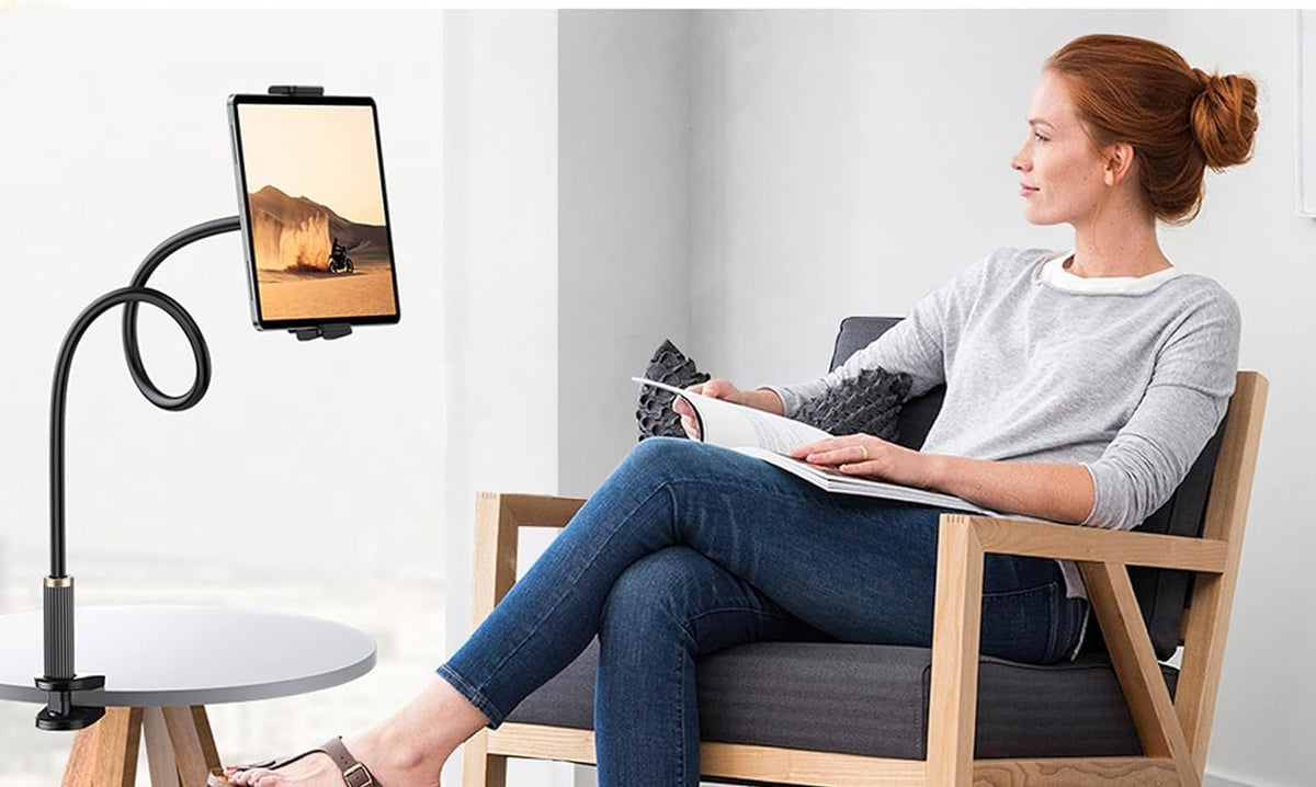 Gooseneck Tablet Holder - Flexible Tablet Stand, Tablet Holder,Cell Phone Holder,Cell Stand, Flexible Adjustable Arm in Bed for/Mobile Phone/Switch/etc, 98 cm Total Length (Black)