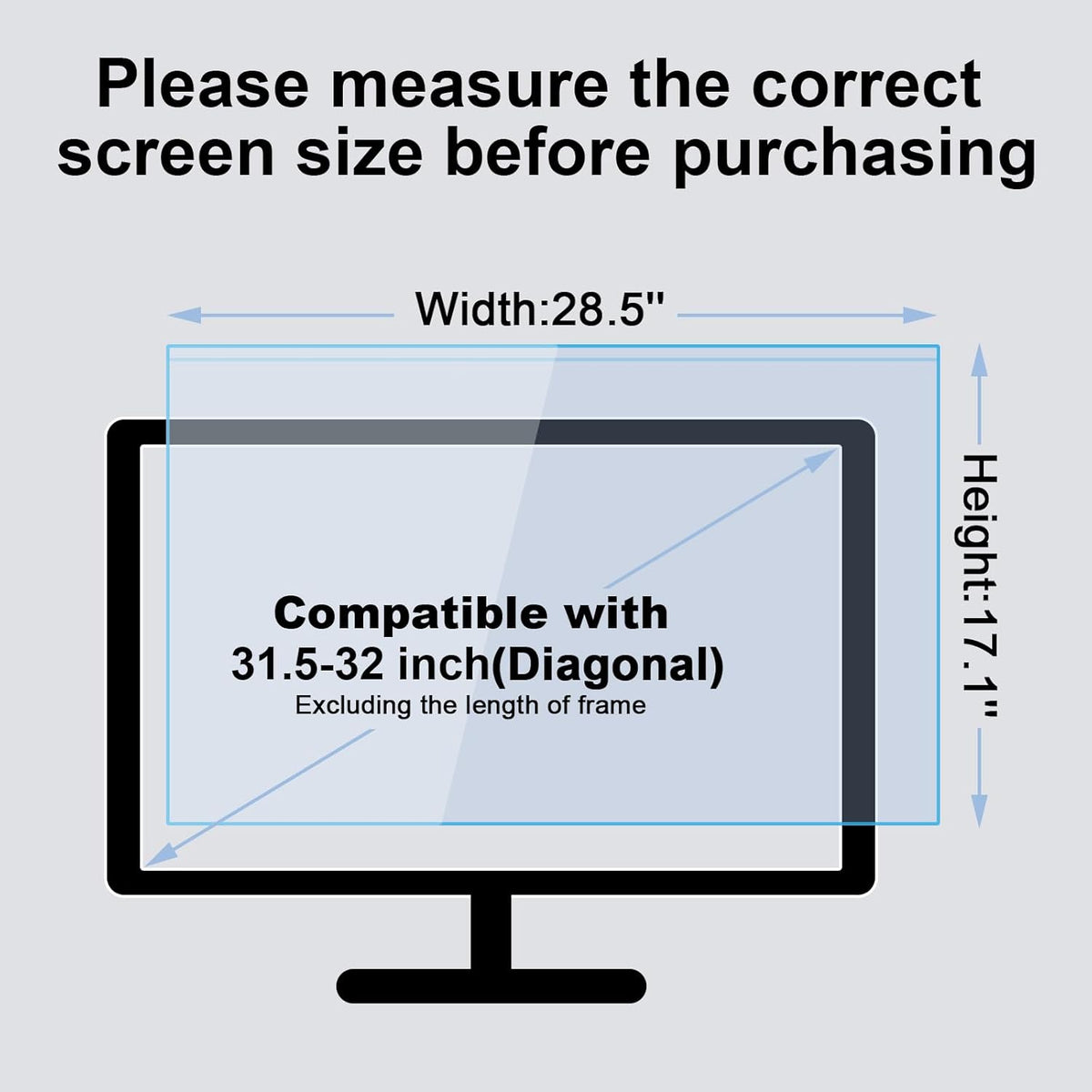 31.5-32 Inch Blue Light Filter for Computer Monitor, TV Computer Screen Blue Light Blocker Panel (28.5''x17.1''), Eye Protection Anti-Scratch HD Not Anti-Glare