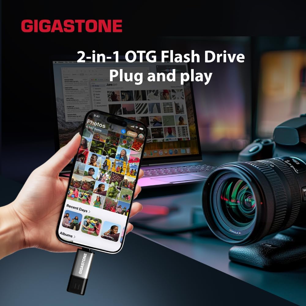 GIGASTONE 256GB Dual Flash Drive (2 Pack) Z40 USB 3.2 Gen 1, 2-in-1 Type-A & Type-C, 100MB/s Ultra Fast, Head Cap Design, Plug & Play for Smartphone/PC/Mac/TV/Car Audio, USB 2.0/3.0/3.1 Compatible