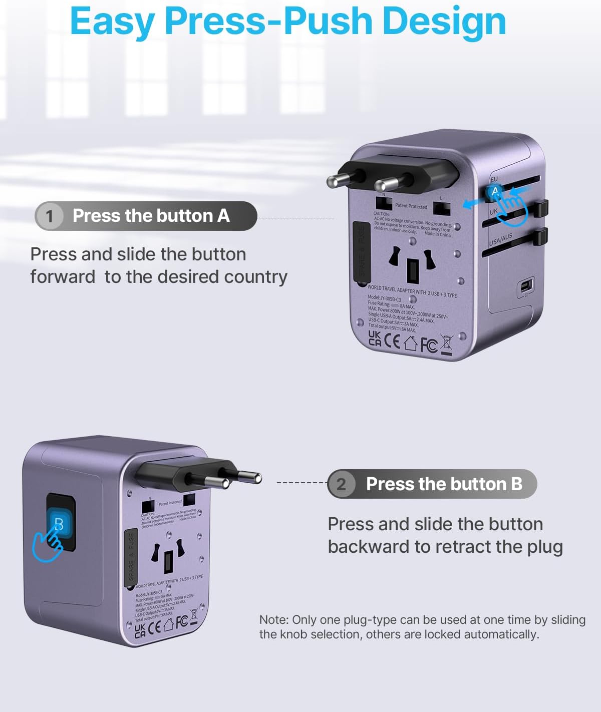 Universal Travel Adapter, VINTAR International Power Adapter with 6A 3 USB C and 2 USB Ports, All in One Travel Essentials Plug Adapter, Worldwide Outlet Converter for Europe UK USA AUS(Type C/G/A/I)