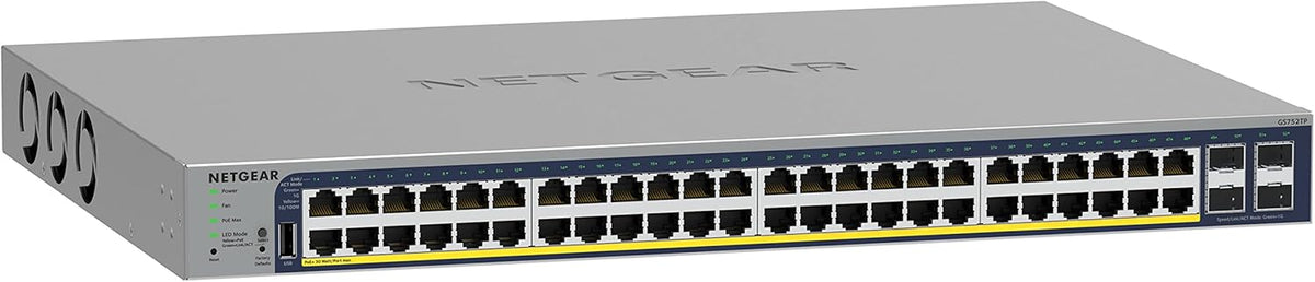 NETGEAR 52-Port PoE Gigabit Ethernet Smart Switch (GS752TP) - Managed, Optional Insight Cloud Management, 48 x PoE+ @ 380W, 4 x 1G SFP, Desktop or Rackmount, and Limited Lifetime Protection