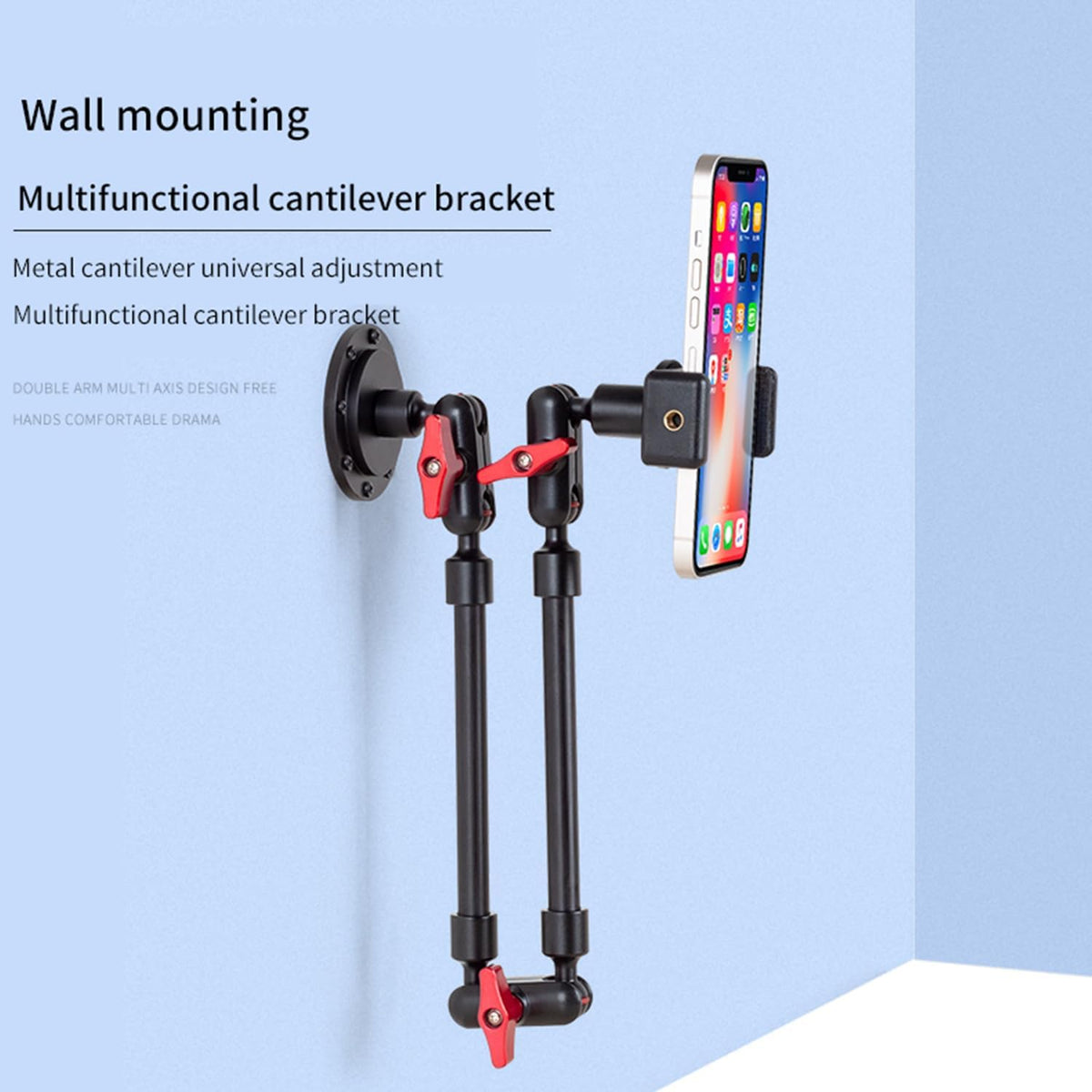 Adjustable Mobile Phone Holder for Desk, Wall Mount and Ceiling Mount Bracket for Phone and Other Smartphones (Metal Base +82cm arms)