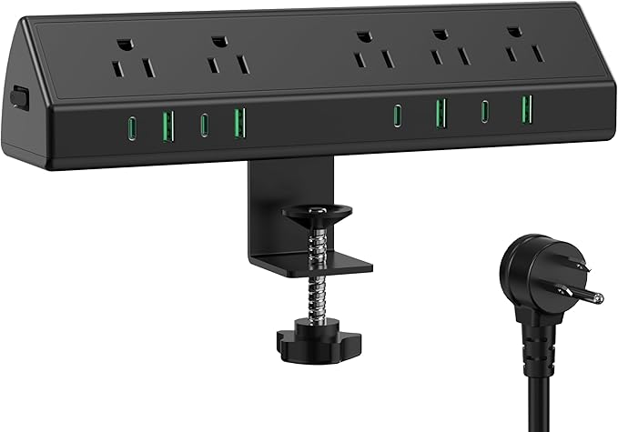 Jgstkcity Desk Clamp Power Strip USB C 45W,8 USB,15FT Cable,Black