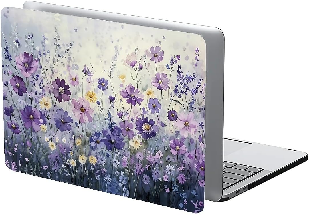 Compatible with MacBook Air 13.3 13.6 Inch Case 2022 2021 2020 2019 Plastic Hard Shell Case Cover,13.6 Air (A2681) M2 2022, Purple Wildflowers