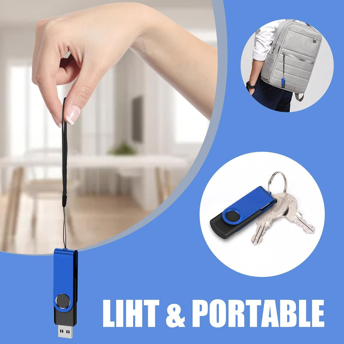 EASTBULL 4GB USB Flash Drive 50 Pack with Lanyards - USB 2.0 Jump Drive for Storage and Backup - Blue 50PCS