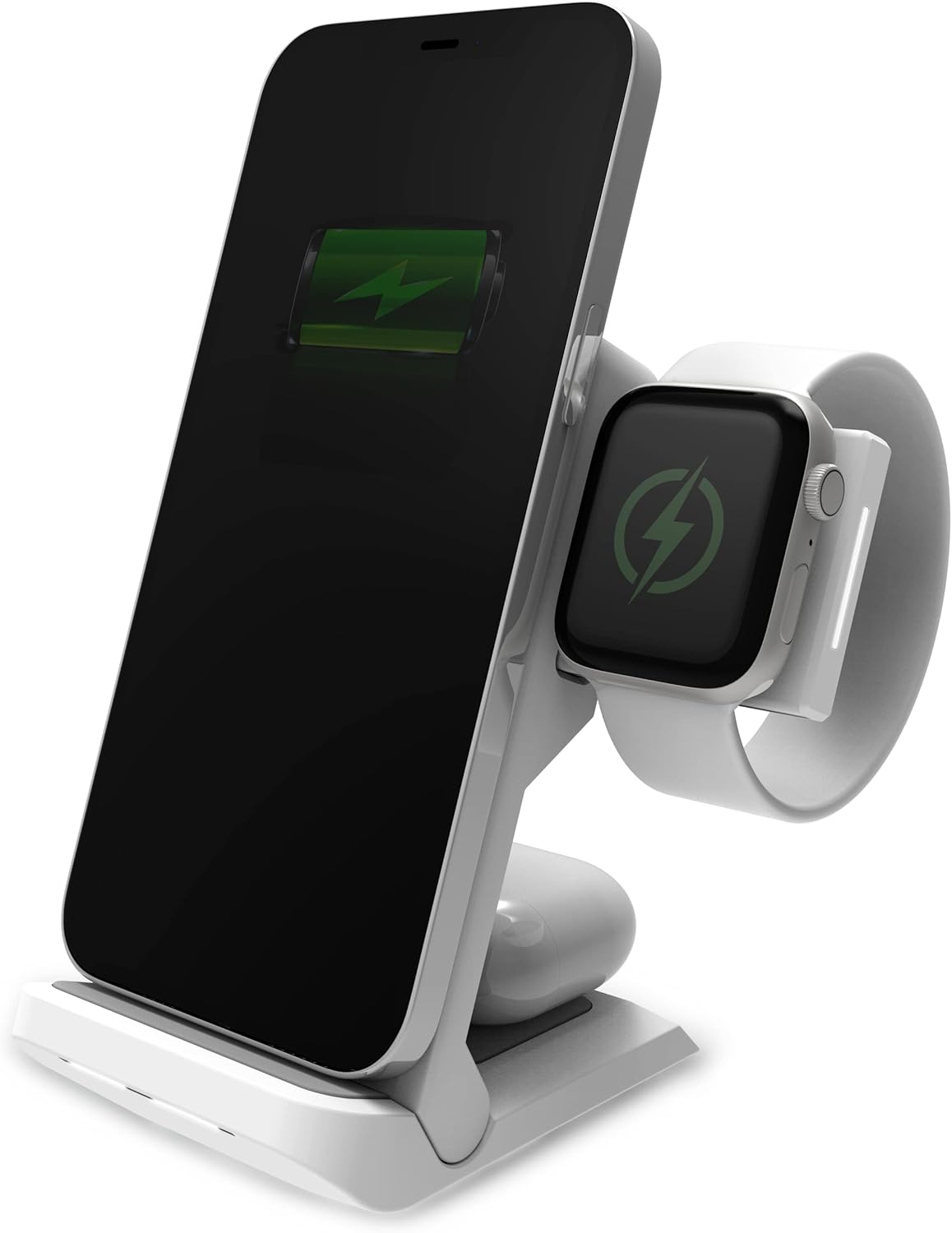 STM ChargeTree Go - 3-in-1 Portable Wireless Charging Station for iPhone, Samsung, Android (15W/7.5W), AirPods (5W), Apple Watch (3W) - Qi Certified - White.