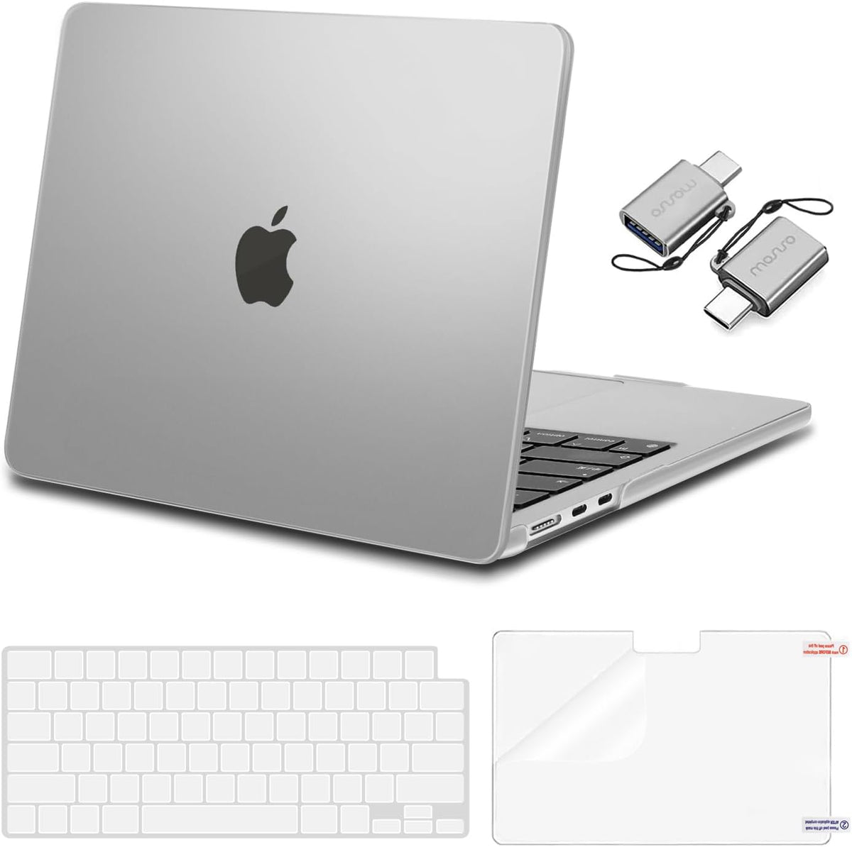 MOSISO Compatible with MacBook Air 13 inch Case 2025 2024 2023 2022 M4 A3240 M3 A3113 M2 A2681, Plastic Hard Shell&Keyboard Cover&Screen Film&Type C for MacBook Air 13.6 inch Case, Frost