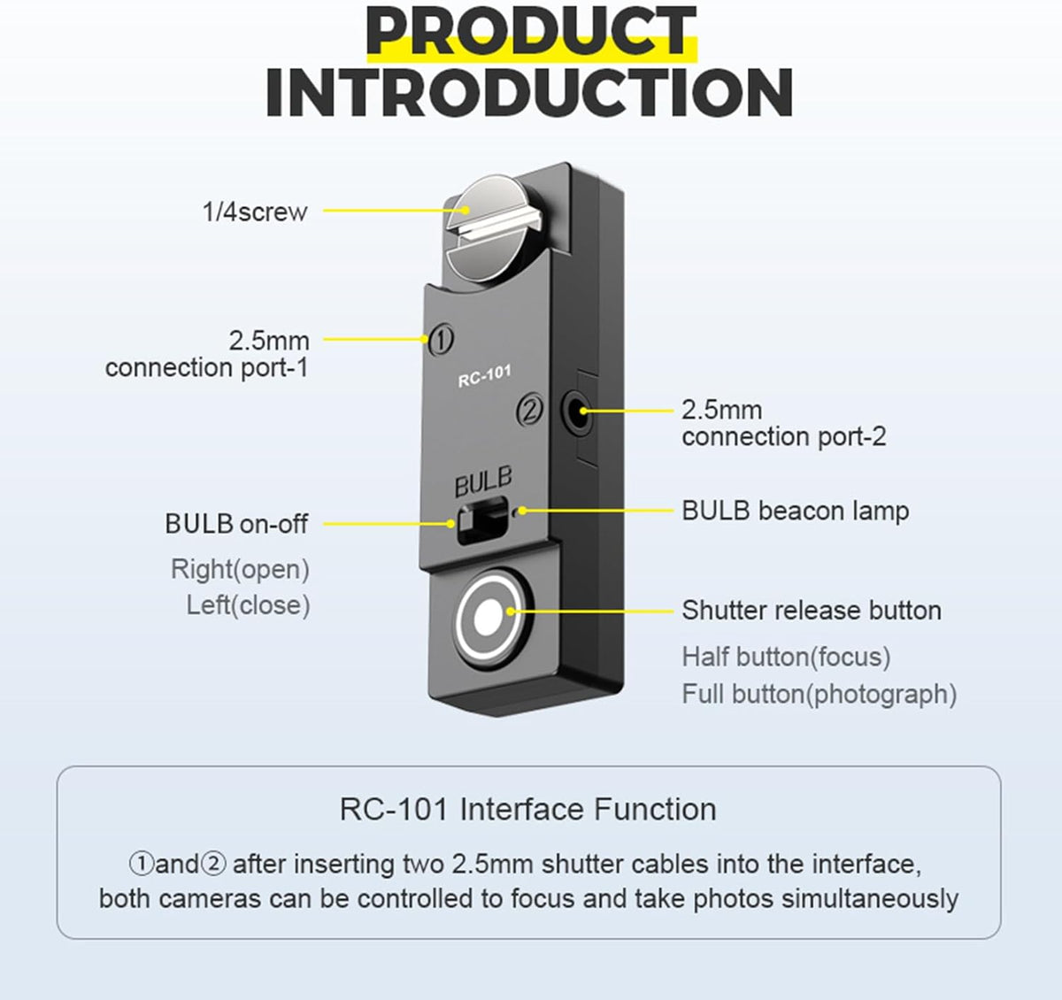 for GH Cameras Shutter Wire Remote Control RC101-L1 T0 GH5S S5 S5M2X S5II GH4 GH6 G9 G85 Remote 1/4 Screw Fixing Small Release Button Handle