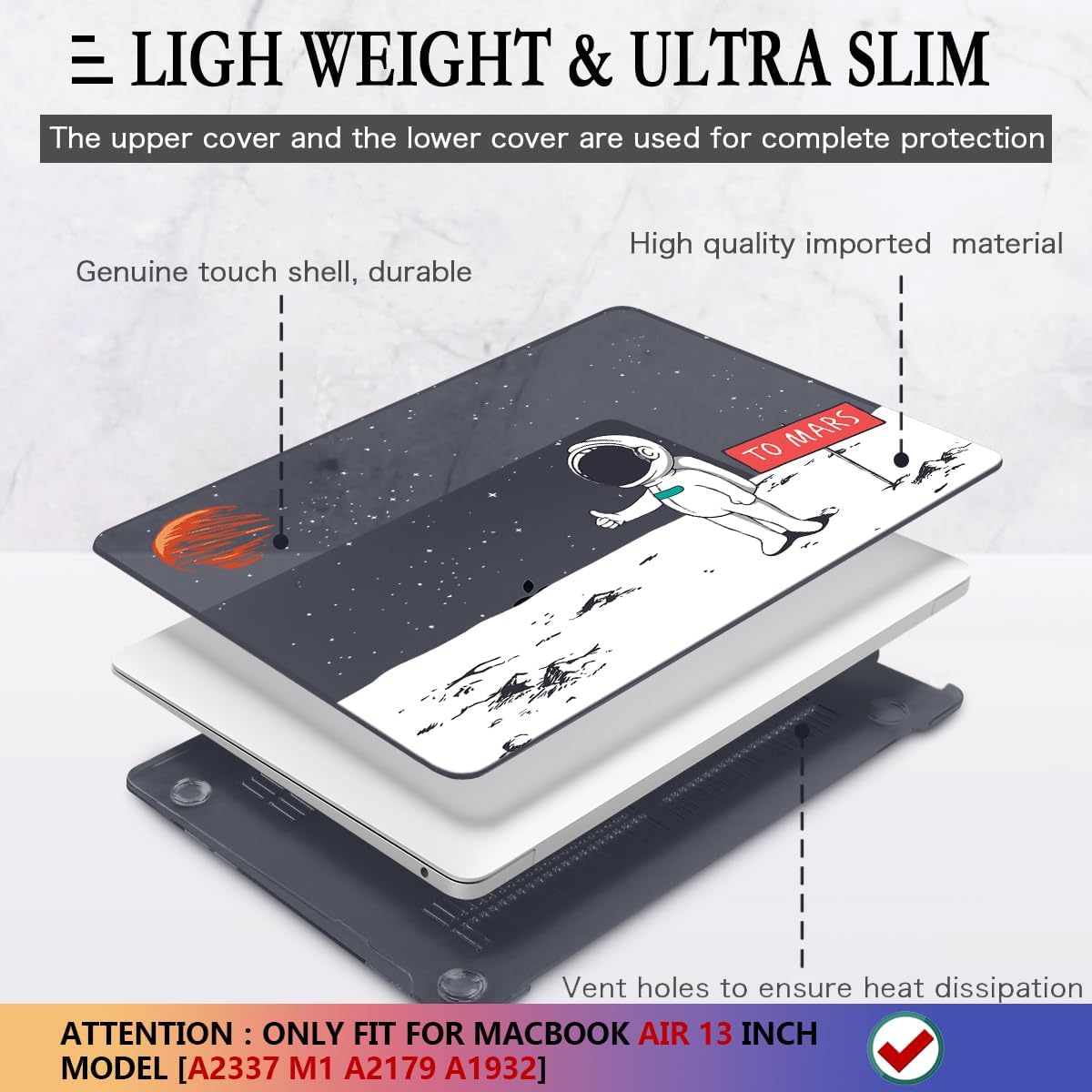 CISSOOK Compatible with MacBook Air 13 inch Case 2021 2020 2019 2018 Release A2337 M1 A2179 A1932, Astronaut Hard Shell Case for MacBook Air 13 Inch with Retina Display and Touch ID, Space Themed Mars