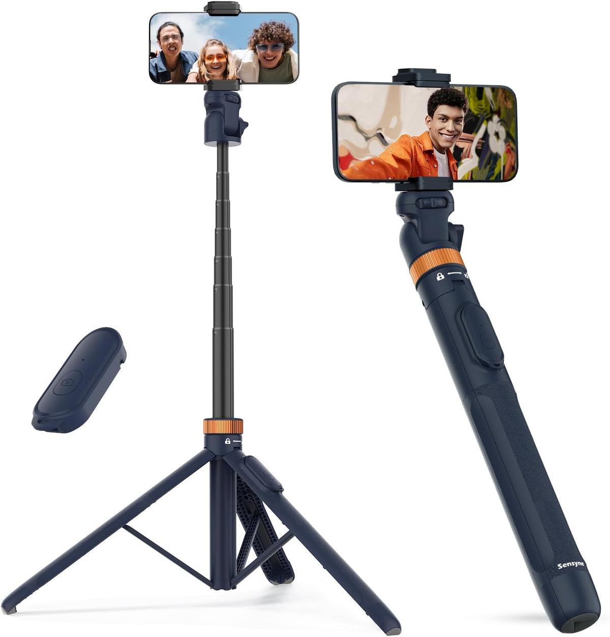 Sensyne 72" Phone Tripod, Extendable Selfie Stick with Detachable Phone Holder Compatible with All Cell Phones/Camera Blue