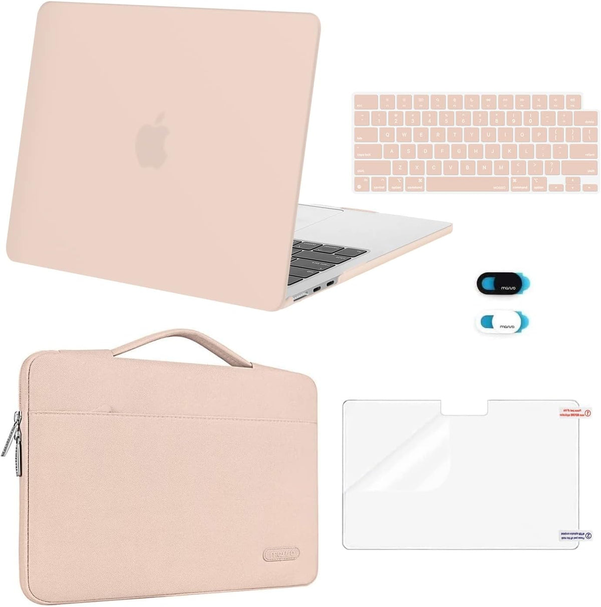 MOSISO Compatible with MacBook Air 13 inch Case 2025 2024 2023 2022 M4 A3240 M3 A3113 M2 A2681, Hard Shell&Sleeve Bag&Keyboard Skin&Webcam Cover&Screen Film for MacBook Air 13.6 inch, Camel