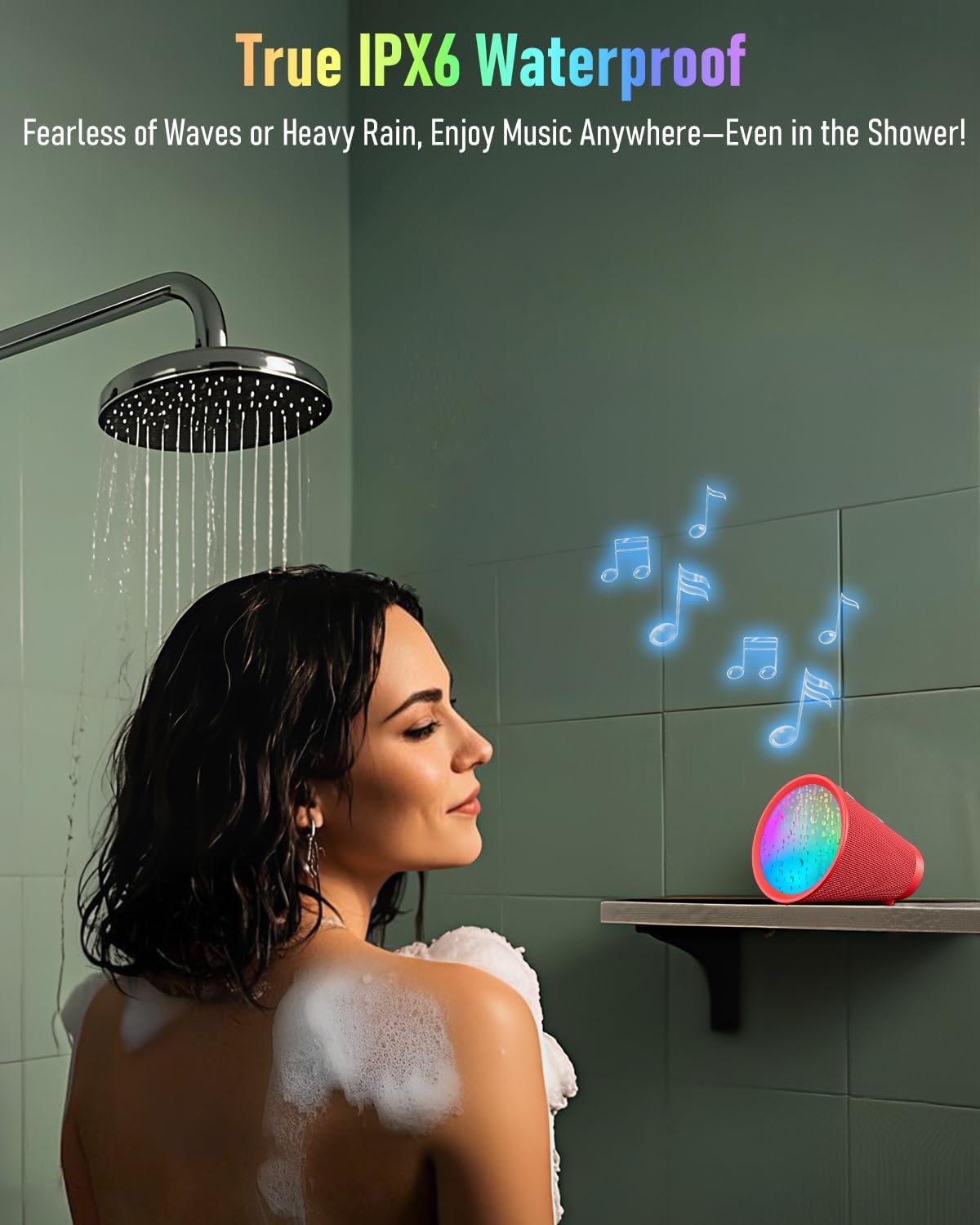 Portable Bluetooth Speaker Wireless with 9 Color Lights, 20H Playtime, Stereo Pairing, Deep Bass, IPX6 Waterproof, Bluetooth 5.3, Small Speaker for Home, Party, Outdoor, Camping, Beach, Gift