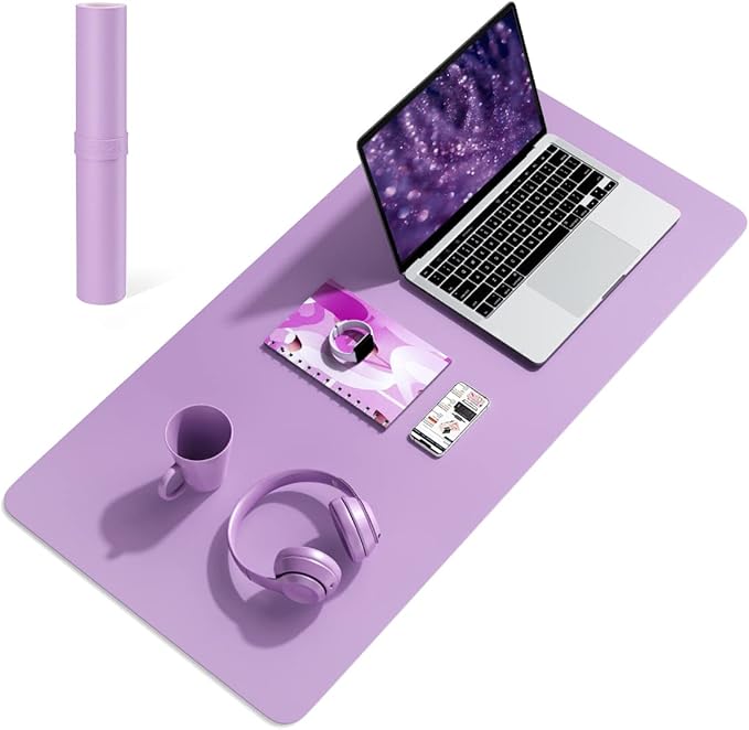 YSAGi Non-Slip Leather Desk Pad, Waterproof Laptop Computer Desk Keyboard Mat, Table Protector Blotter Mat, Large Mouse Pad for Office/Work/Home/Decor(Purple, 31.5" x 15.7")