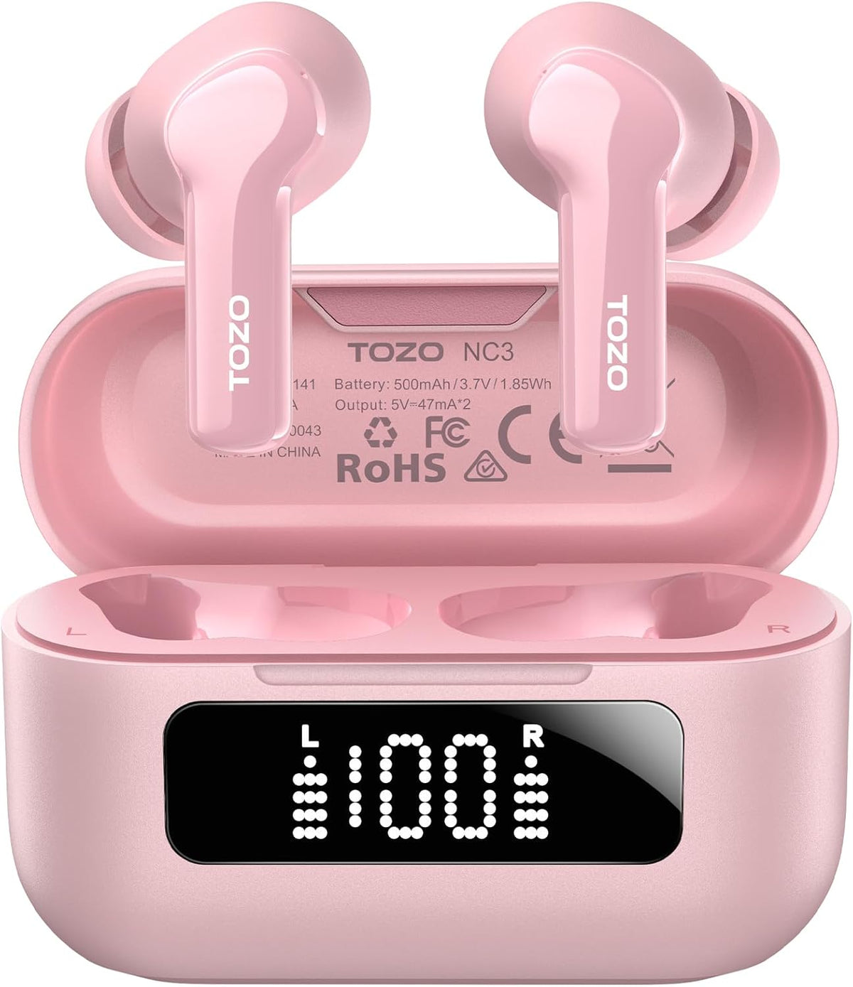 TOZO NC3 Hybrid Active Noise Cancelling Wireless Earbuds with 6 Mics AI Clear Call Ear Buds 55H Playtime with LED Display 32 Preset EQs via APP Bluetooth 5.3 IPX8 Waterproof in Ear Headphones