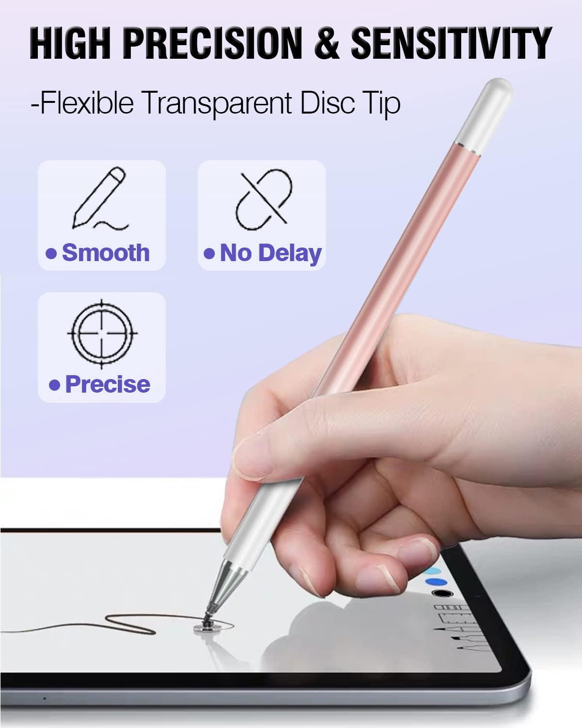 Stylus Pens for Touch Screens, 2 in 1 High Precision Universal Stylus Pen for iPad Compatible with Apple, iPhone, iPad, Android, Samsung Tablets, Phones, 3 Pack-Pink, Purple, Yellow