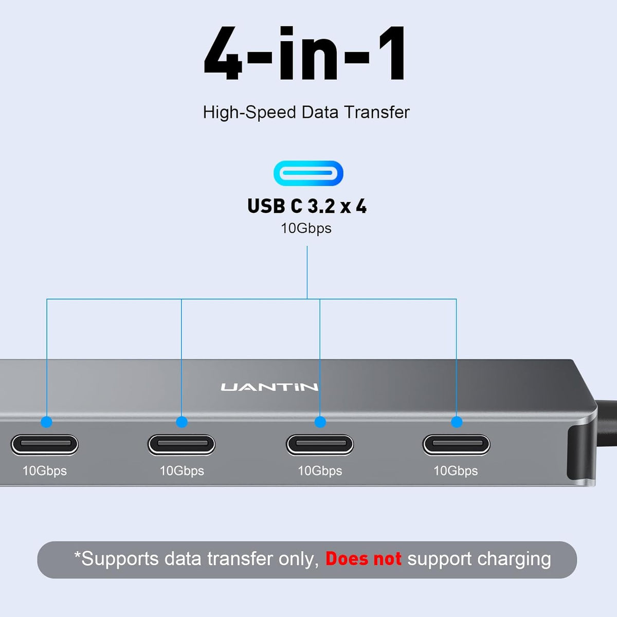 USB C Hub, 10Gbps High-Speed Type C Splitter with 4 USBC 3.2 Port, Plug and Play USB-C Multiport Adapter for Docking, MacBook Pro/Air, iPhone 15/16, iPad, Surface Pro, Dell, XPS and More
