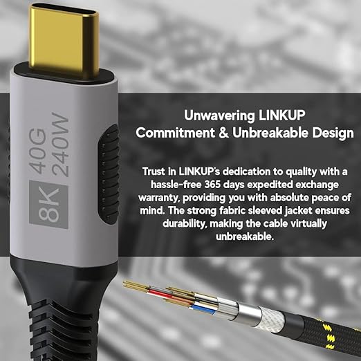 LINKUP USB 4.0 USB C to USB C Cable | Thunderbolt 4/3 Compatible | Type C Charger for MacBook and iPhone | 240W Fast Charging | 40Gbps Data Transfer | 8K@60Hz Display Cord | Use with all USB C devices