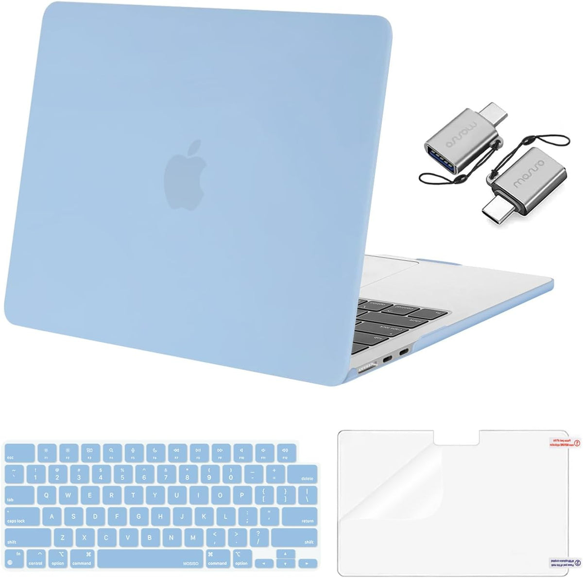 MOSISO Compatible with MacBook Air 13 inch Case 2025 2024 2023 2022 M4 A3240 M3 A3113 M2 A2681, Plastic Hard Shell&Keyboard Cover&Screen Film&Type C for MacBook Air 13.6 inch Case, Air Blue