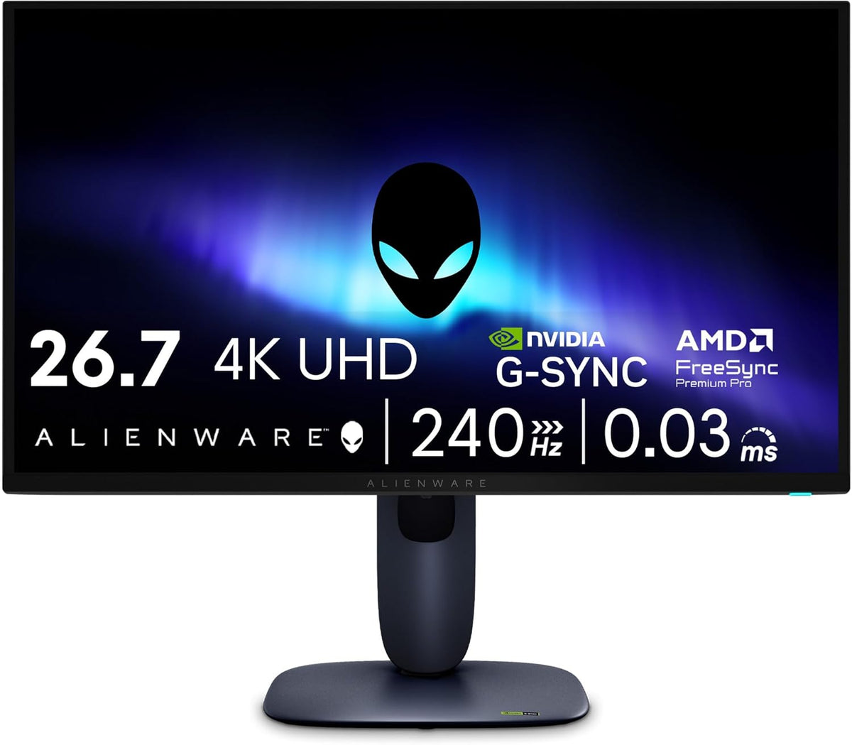 Alienware 27 4K QD-OLED Gaming Monitor AW2725Q - 26.7" 4K UHD QD-OLED 240Hz 0.03ms, NVIDIA G-SYNC Compatible, AMD FreeSync Premium Pro, VESA AdaptiveSync, Dolby Vision, VESA DisplayHDR True Black 400