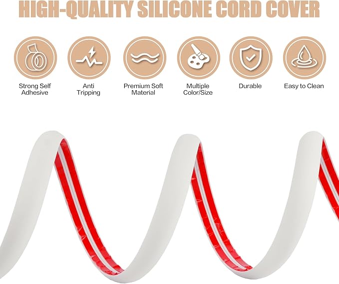 Floor Cord Cover Cable Cavity Self Adhesive Cord Hider Floor 3.3FT Floor Cable Management Power Cord Protector Floor Electric Cord Covers for Offices, Gym, Exhibitions (Beige, 1.18" x 3.3')
