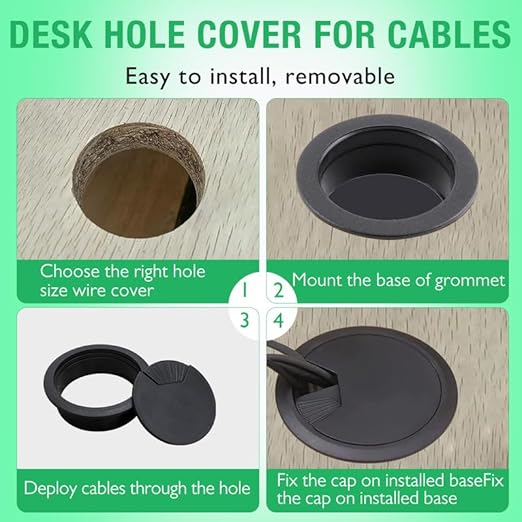 EASYEAH 2 Pcs Desk Grommet 2" / 50 mm, Desk Cord Hole Cover, Cable Grommet ABS Plastic, Desk Hole Grommet for Home & Office Pc, Detachable Adjustable Cable Cord Organizer-Light Grey