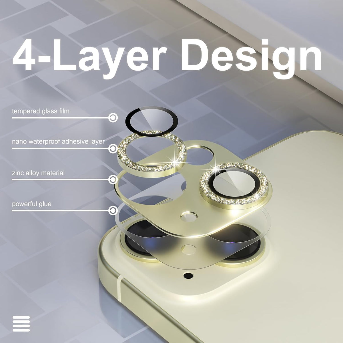 beuxece for iPhone 15/iPhone 15Plus Camera Lens Proprotector, Metal Camera Screen Proprotector Cover Accessories, Case Friendly, HD Tempered Glass,Drop Protection, Easy to Install,Yellow