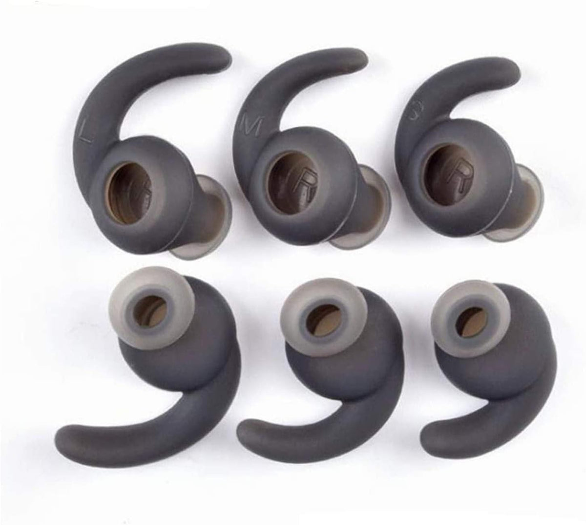 3 Pairs (S M L) Silicone Eargel Replacement Earbuds Eartips Compatible for Synchros Reflect BT Sports Wireless in-Ear Earphones (Dark-Grey)