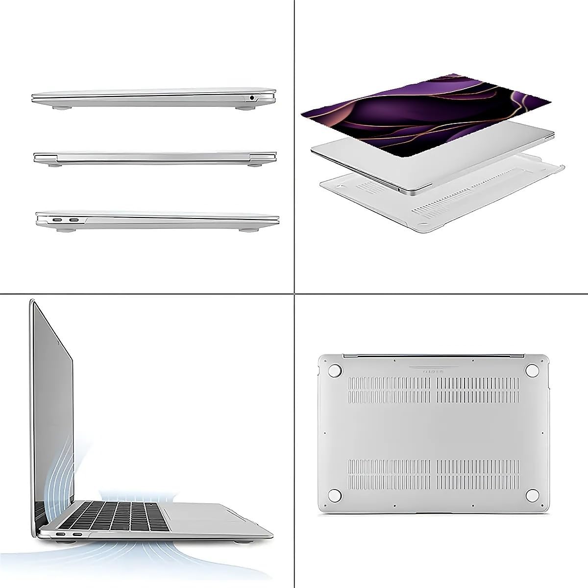 Compatible with MacBook Air 13.3 13.6 Inch Case 2022 2021 2020 2019 Plastic Hard Shell Case Cover,13.3 Pro(A1706/A1708/A1989/A2159/A2289/A2338), Purple and Gold Color Line