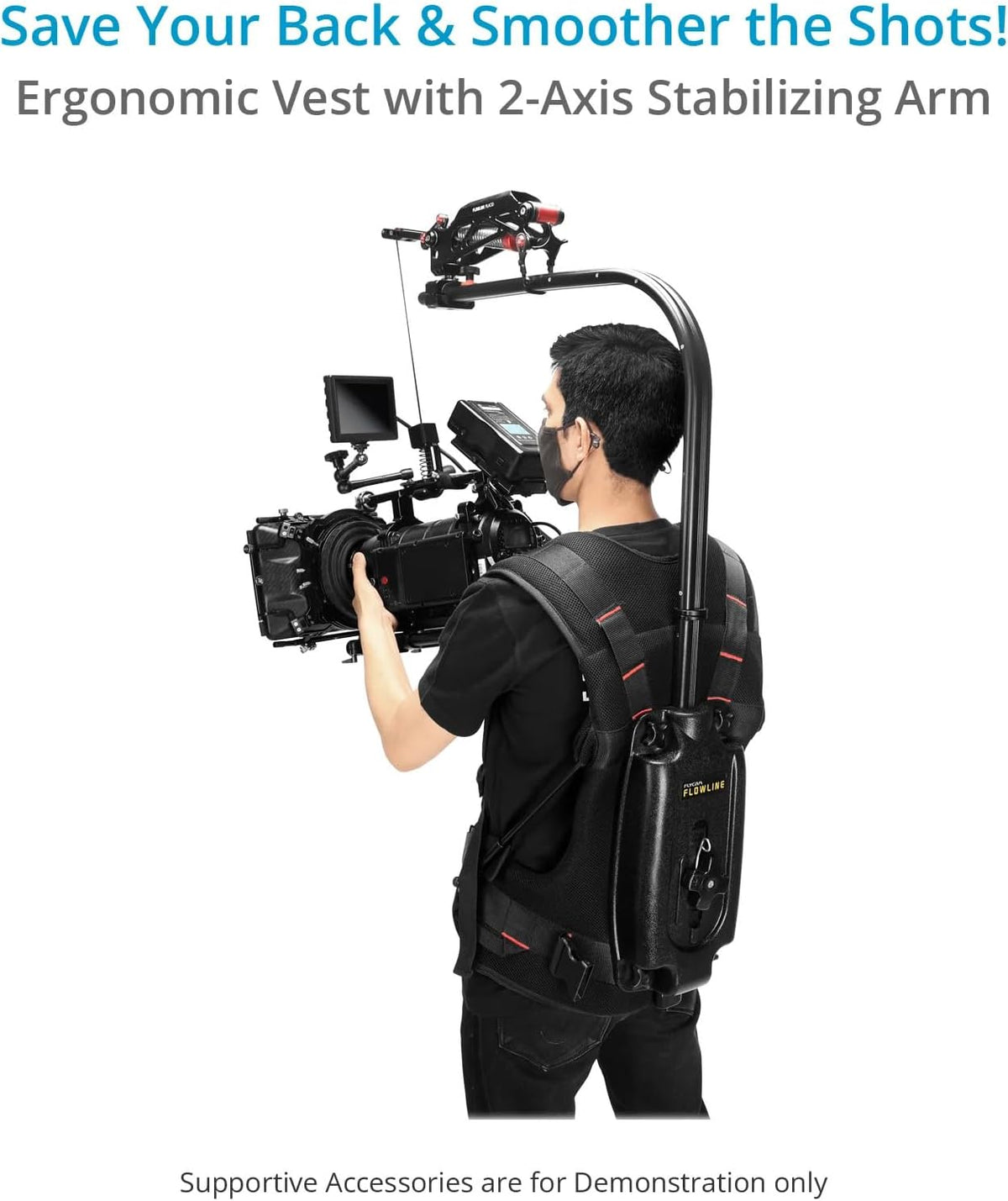 FLYCAM Flowline Starter Body Support Rig with Placid 2-Axis Stabilizing Arm for Camera & Gimbals. Payload up to 5-7.5kg/11-16lb (FLCM-FLN-PA-01)
