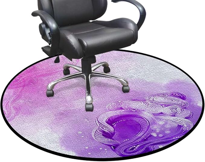 Violet Round Office Chair Mats Home Rolling Gaming Chair Mat Anti-Slip Hardwood Floor Mats Carpeted Floor Protector Mats Flourish Vision Petals Dreamlike Print Diameter 47.2 in