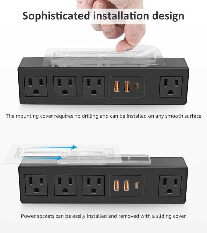 HHSOET Power Strip with USB Fast Charging, 10Ft Flat Extension Cord, 30W