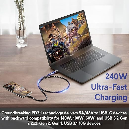 LINKUP USB 4.0 USB C to USB C Cable | Thunderbolt 4/3 Compatible | Type C Charger for MacBook and iPhone | 240W Fast Charging | 40Gbps Data Transfer | 8K@60Hz Display Cord | Use with all USB C devices